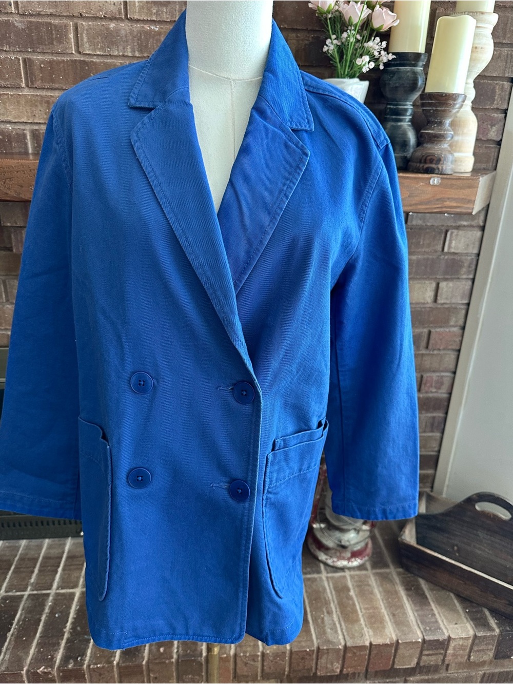 Madewell Double Breasted Chore Jacket Blazer Small Cobalt Estate Blue Cotton